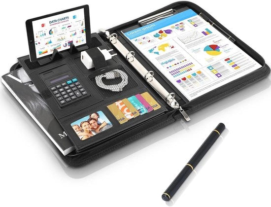 Borsa per Note A4 in Pelle Sintetica - Impermeabile - 1 pezzo - Nero - Pelle Sintetica