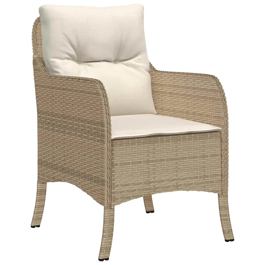 Set da Pranzo per Giardino con cuscino 3 pcs Beige polyrattan