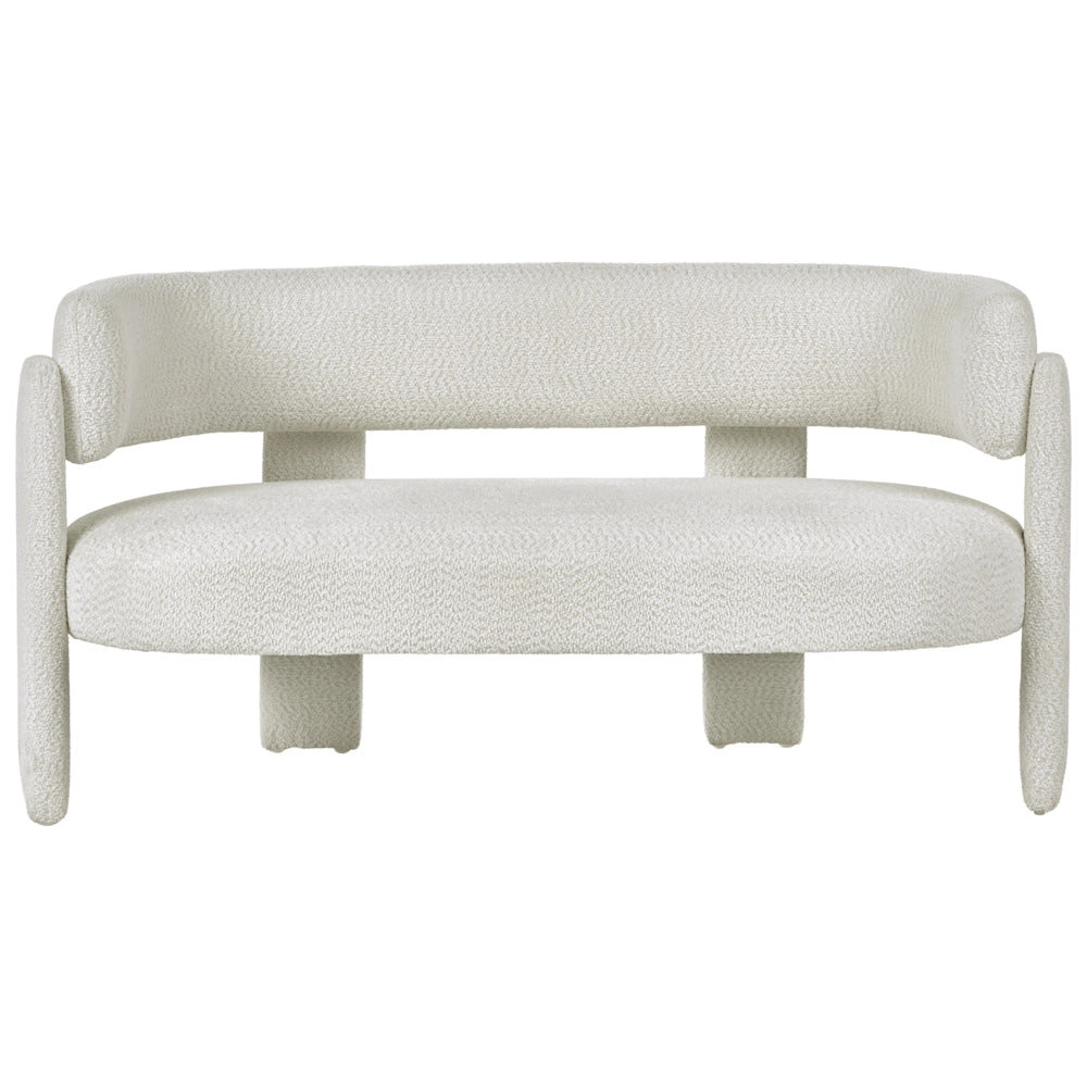 Divano a 2 posti in ciniglia di poliestere bianco sporco moderno e confortevole con seduta e schienale curvi in stile scandinavo