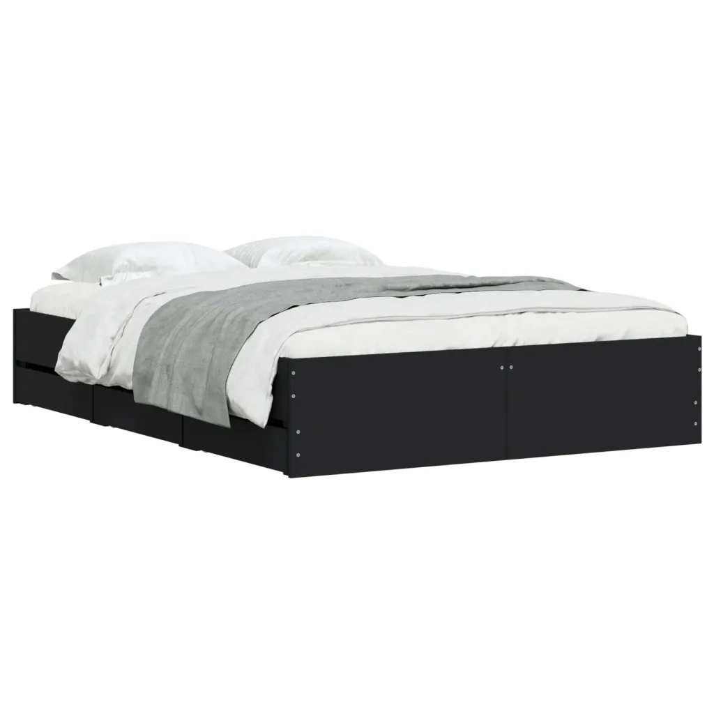 Letto matrimoniale | Letto per adulti | Giroletto con Cassetti Nero 120x190 cm in Legno Multistrato