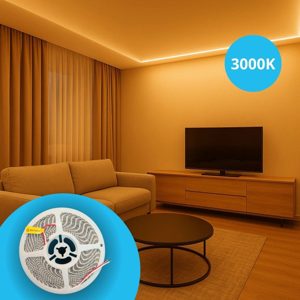 24V Striscia Led SMD Da 10 Metri, Slim da 5mm 8W/M, 110lm/W 120SMD/M, Bianco Caldo 3000K, Tagliabile Ogni Singolo Led da 8mm, Dimmerabile PWM, IP20, CRI>80