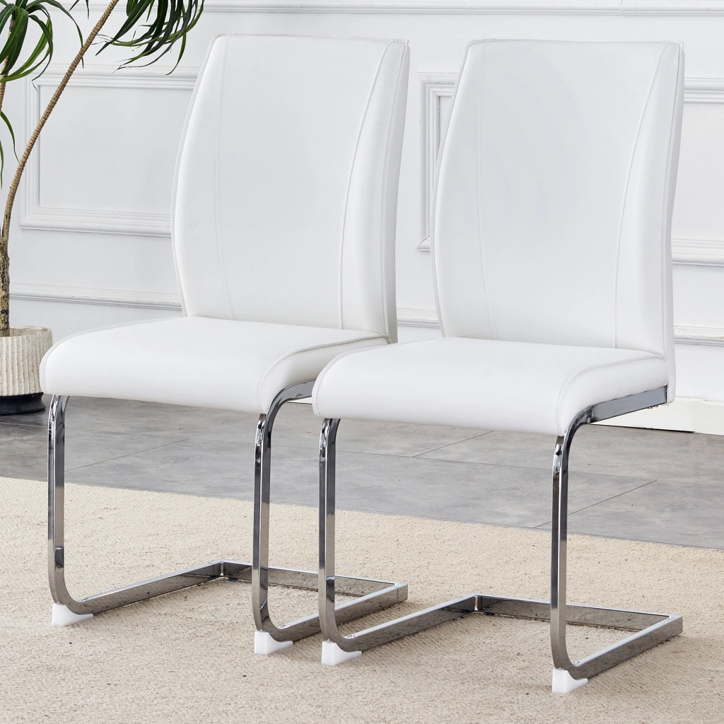 Sedia da pranzo con Schienale Ergonomico e Piedini Antiscivolo in Metallo e PU Bianco Argento