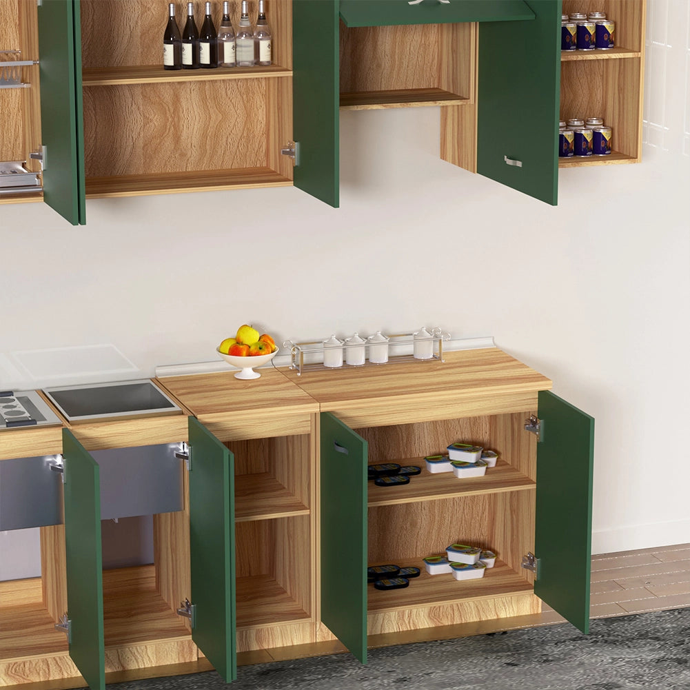 Pensile da Cucina Scolapiatti Sistema Raccogli Gocce Mobile Colore Verde e Legno