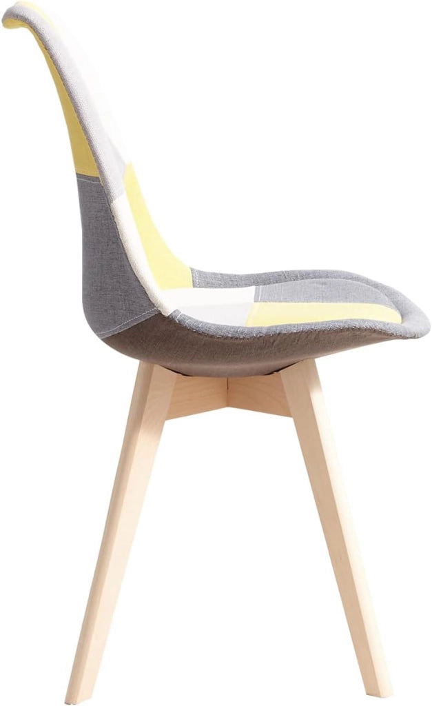 GrandCA HOME Set di 2 Sedie da Pranzo Scandinave con Cuscino del Sedile in Tessuto Patchwork Staccabile e Gambe in Legno di Faggio, per Soggiorno, Sala da Pranzo, Cucina, Patchwork Giallo