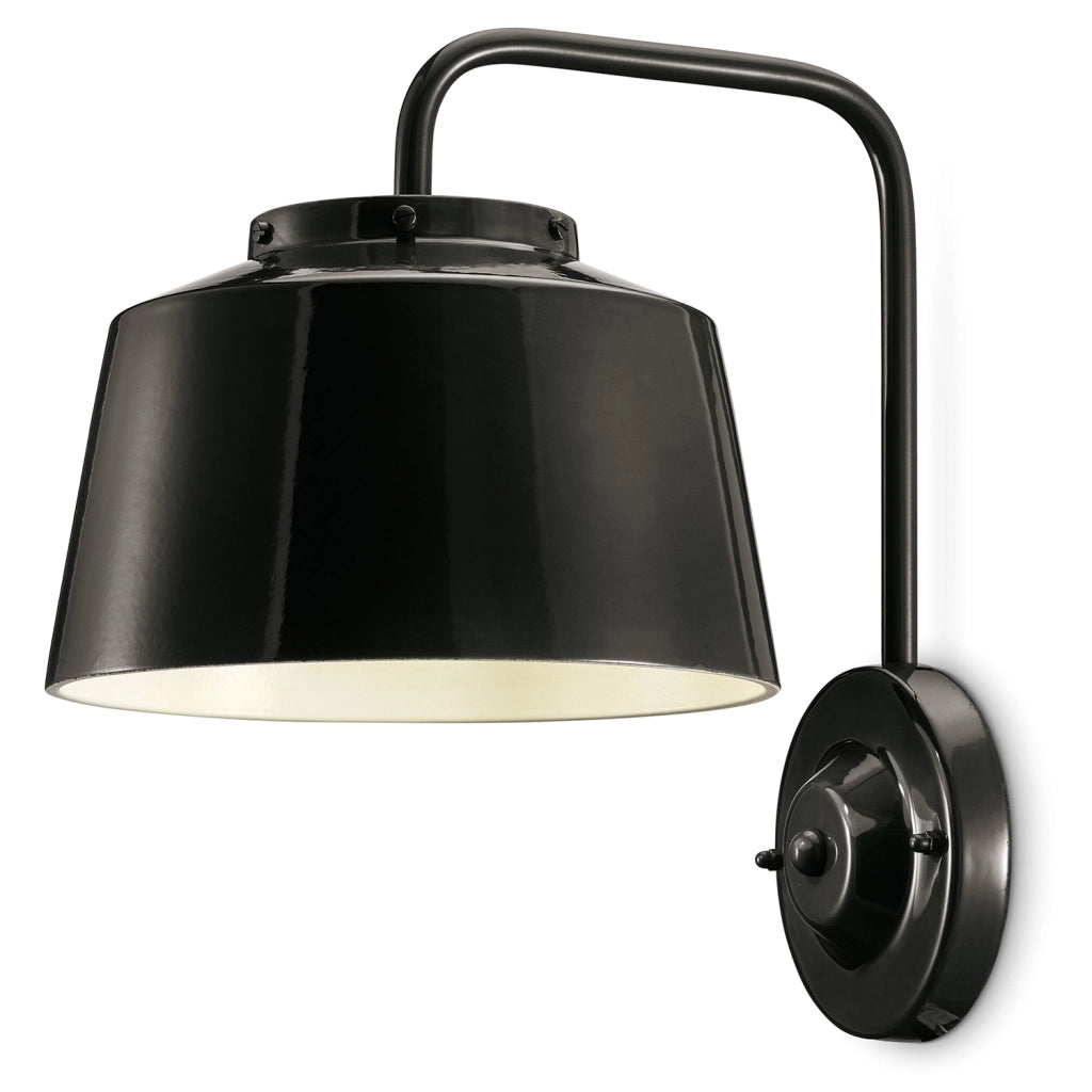 Applique Vintage 50&aposS Ferro E Ceramica Smaltata Nero 1 Luce E27