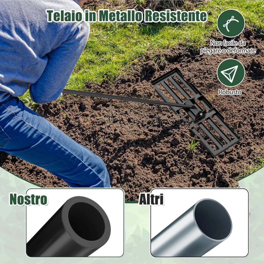 Rastrello Livellatore per Prato, Attrezzo per la Livellatura del Prato con Manico Ergonomico, Livellatrice per Giardino, Cortile, Campo da Golf, Fattoria e Pascolo (Nero 75 x 25 cm)