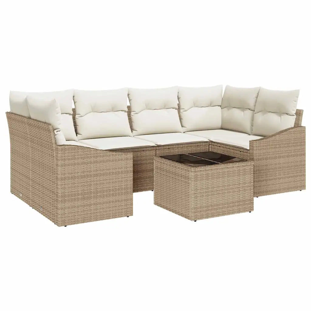 Set di divani con cuscino 7 pcs Beige e Crema polyrattan 3346621