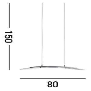 Lampadario Moderno Curva Acciaio Argento Led 20W 3000K