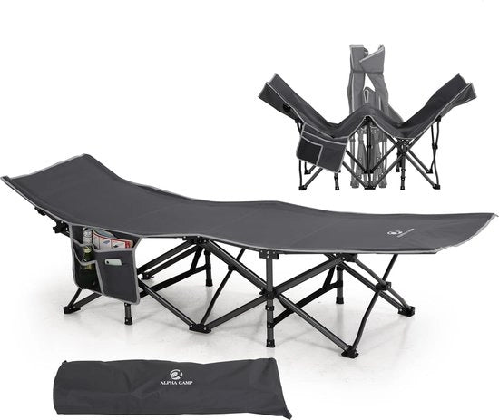 Letto da campeggio, letto da campo, pieghevole, ultraleggero, sedia da campeggio con tasca laterale e borsa da trasporto, tessuto Oxford, letto da campeggio stabile, letto per la permanenza da campeggio, esterno, interno