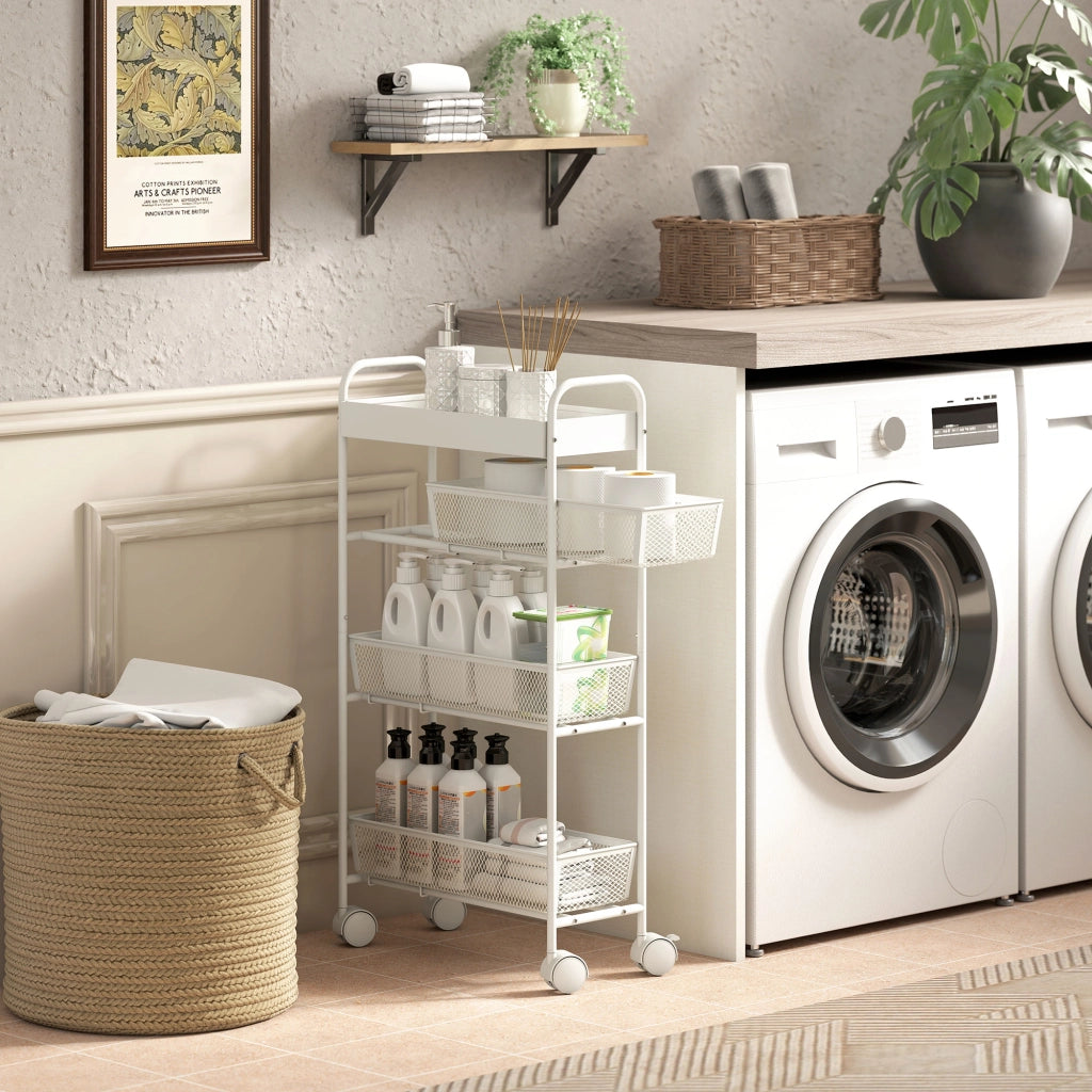 Carrello Multiuso in Metallo con 3 Cestelli ¨C Zephmum ¨C Bianco 60x40x90