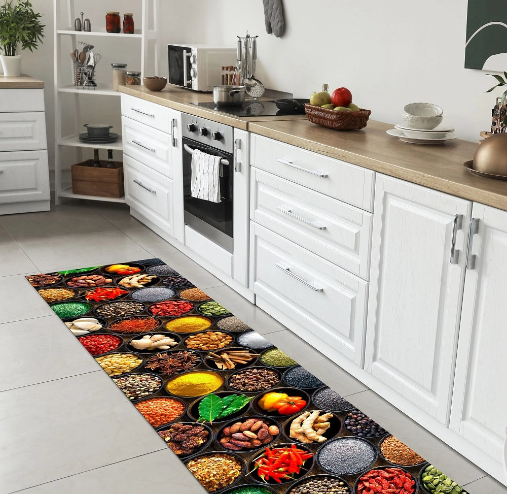 Tappeto Cucina Antiscivolo Made in Italy Passatoia Antimacchia Multiuso Corridoio Soggiorno Lavabile in Lavatrice - 50x550 - Vaso di spezie