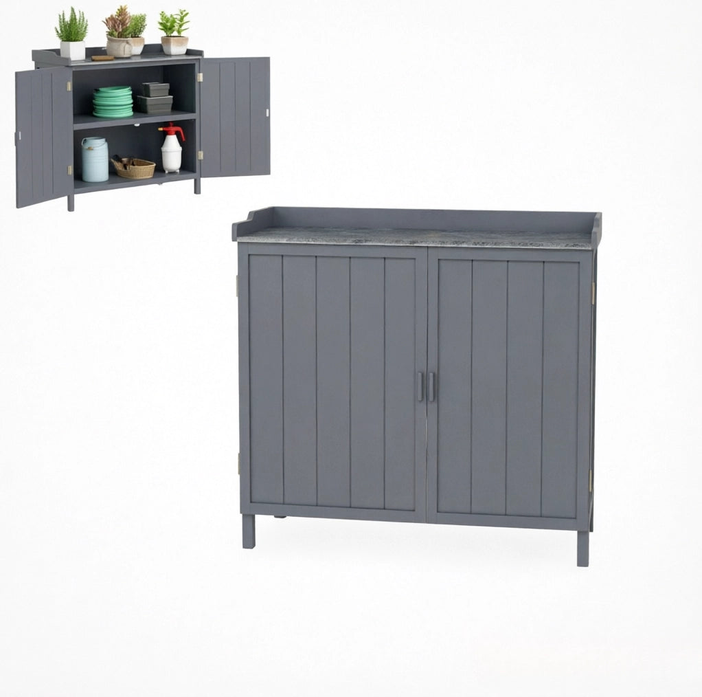 Armadio da giardino 2 in 1 con tavolo da rinvaso e ripiano 98 x 48 x 95;5 cm; grigio
