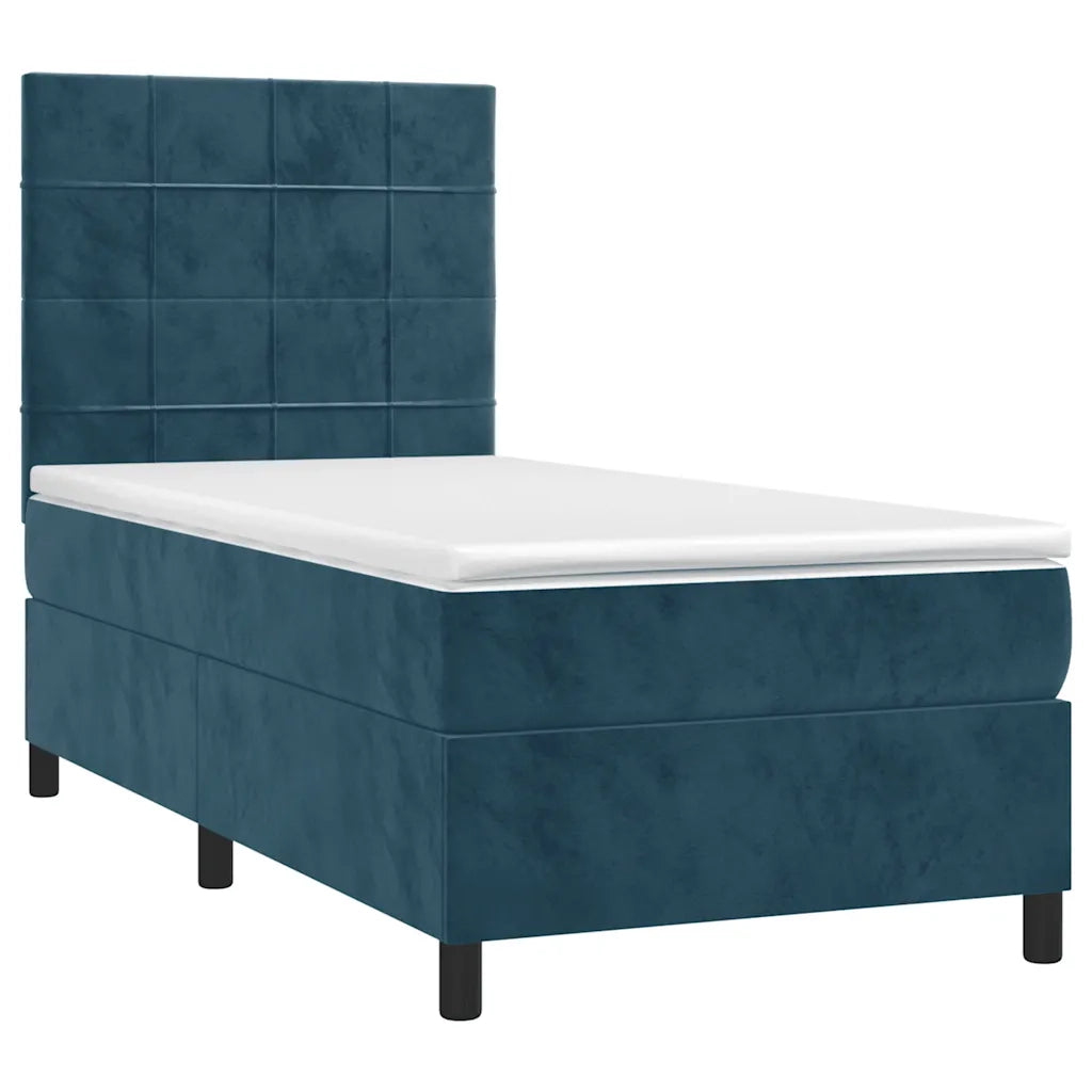 Letto a Molle con Materasso e LED Blu Scuro 90x200cm in Velluto 3136105
