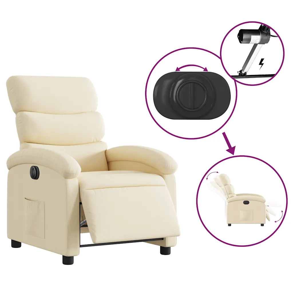 Poltrona | Sedia Relax Elettrica Reclinabile Crema in Tessuto
