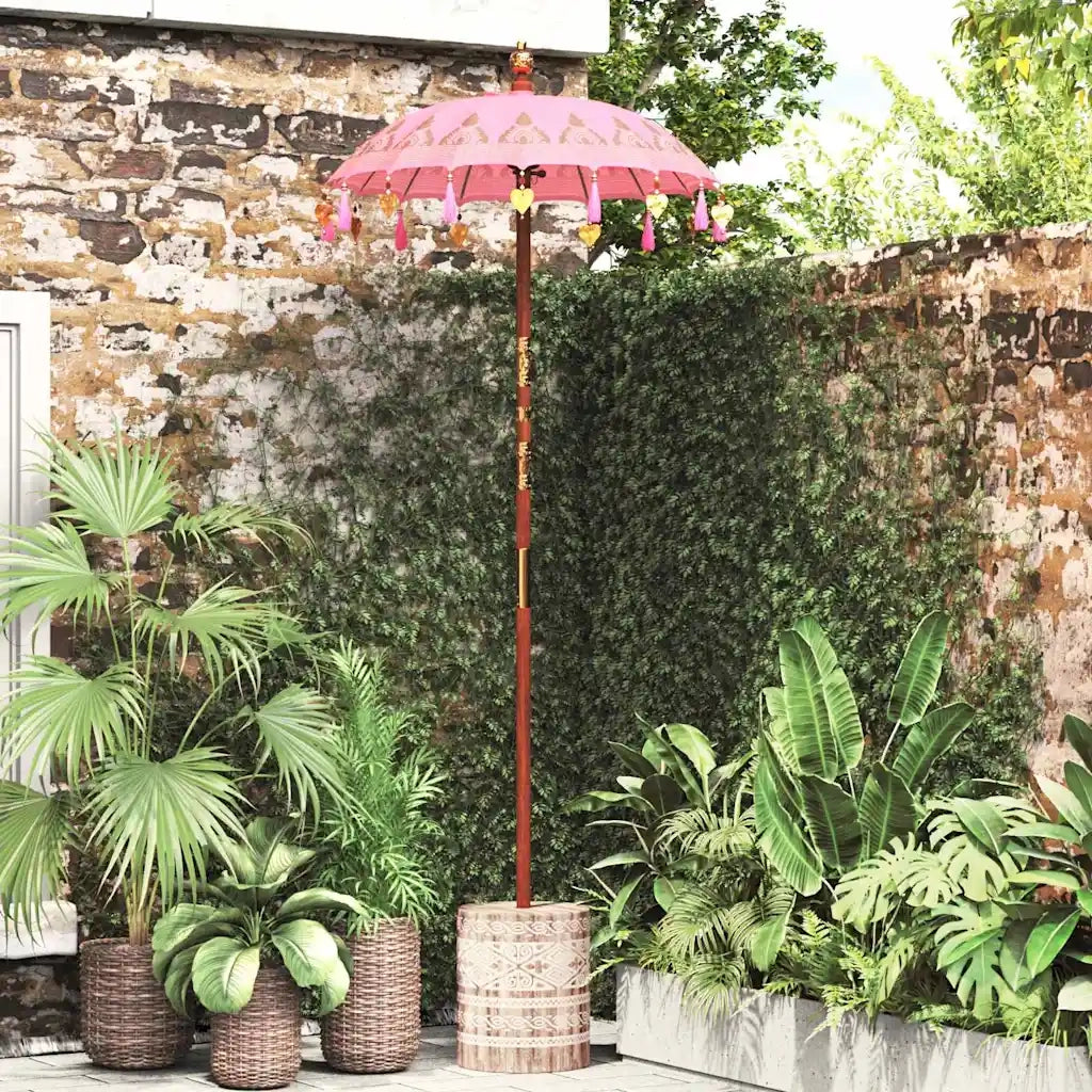 Parasol con Base Rosa, Marrone 250 cm Cotone, Legno