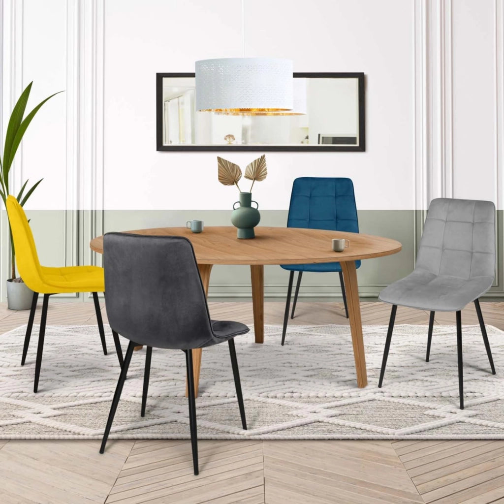 Set di 4 sedie MILA in velluto misto blu, grigio chiaro, grigio scuro, giallo