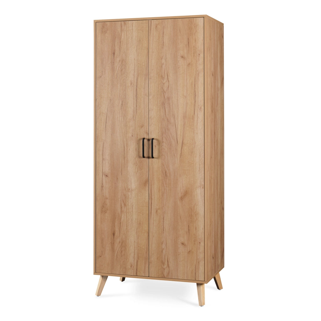 Armadio Guardaroba Norg con 2 Ante e Scomparto 191x80x52 cm - Effetto Rovere [en.casa]