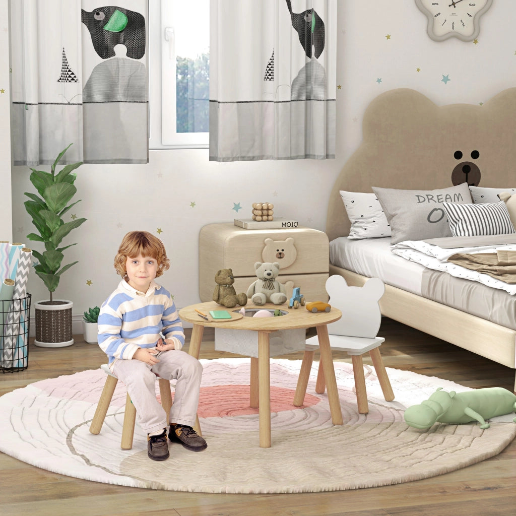 Set Tavolo e Sedie per Bambini ¨C zephmum ¨C Bianco, Legno, 3 Pezzi