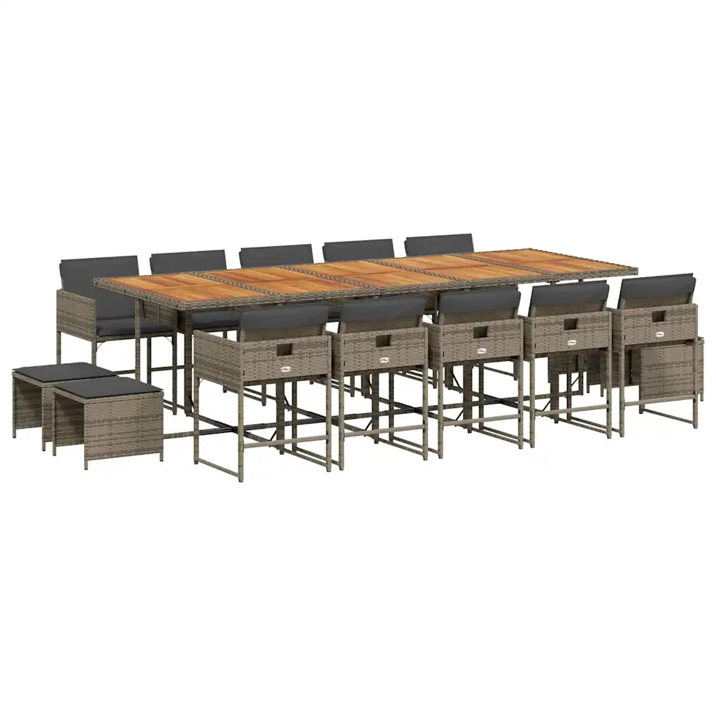 Set da Pranzo da Giardino 15 pz con Cuscini Grigio Polyrattan 3211358