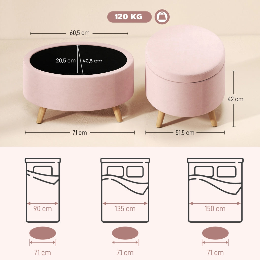 Poltrona Puff con Contenitore ¨C Minimal ¨C Velluto Rosa 71x51.5x42 cm