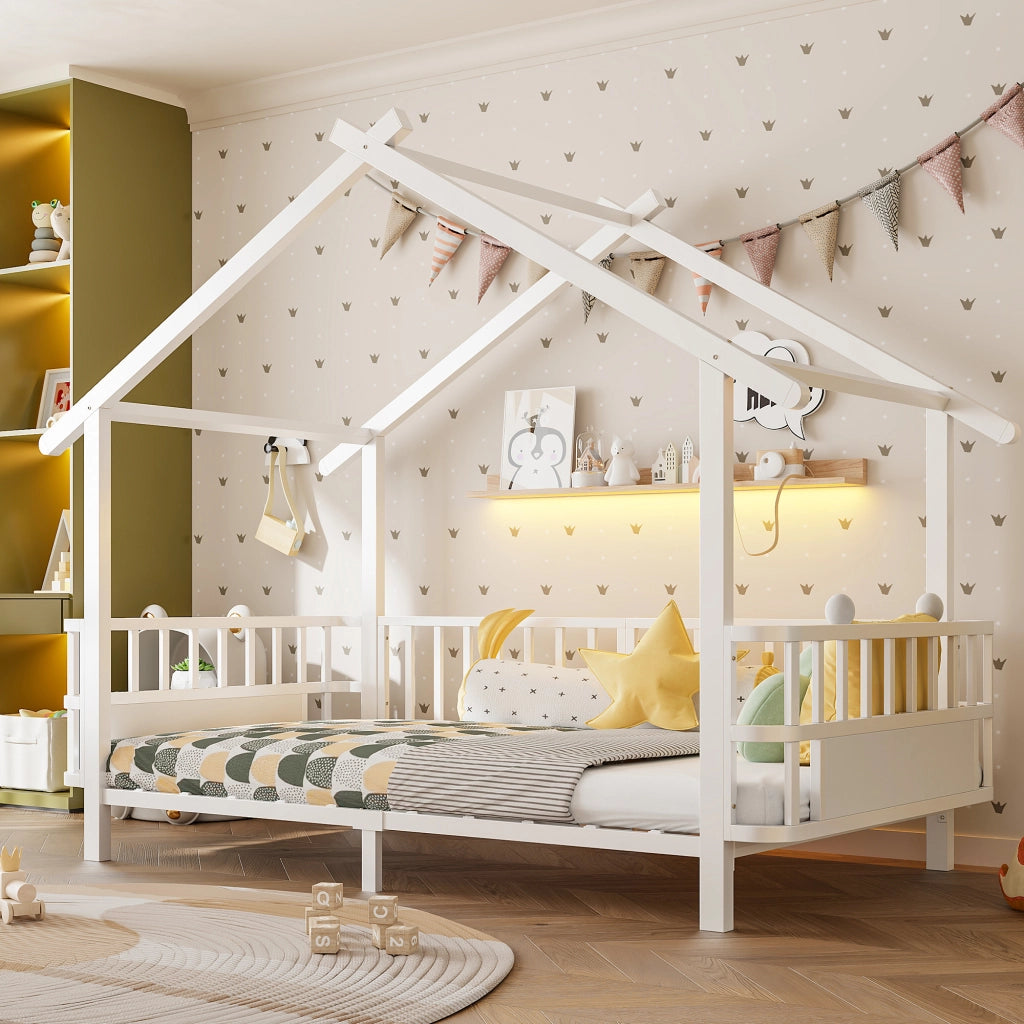 LETTO bambino in metallo 90 x 200 cm bianco con struttura a casetta