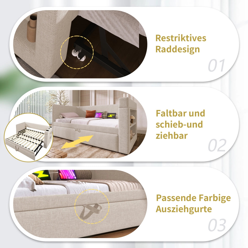 Daybett con letto estraibile cotone lino 90x190 cm