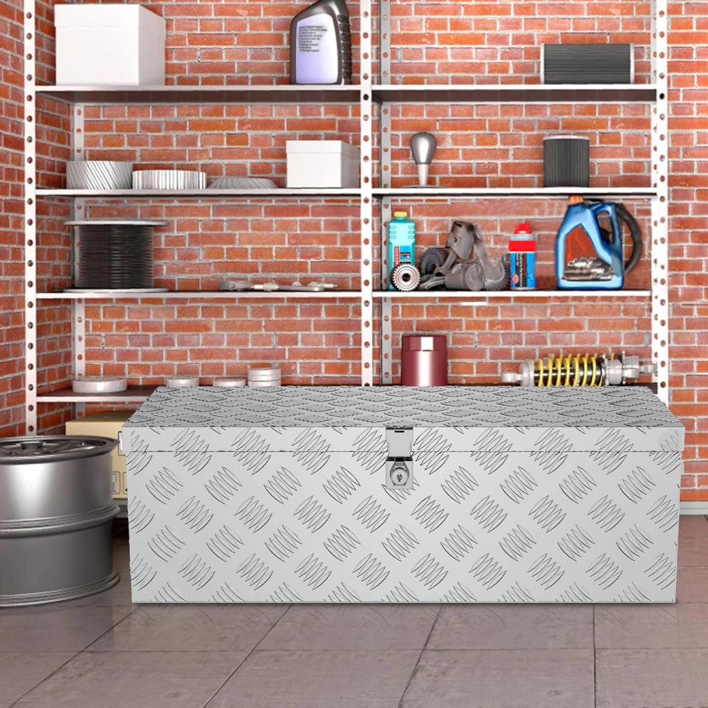 Alubox con coperchio in alluminio, scatola portautensili con serratura e chiavi, maniglia, scatola per il trasporto, 80 x 22 x 23 cm, argento