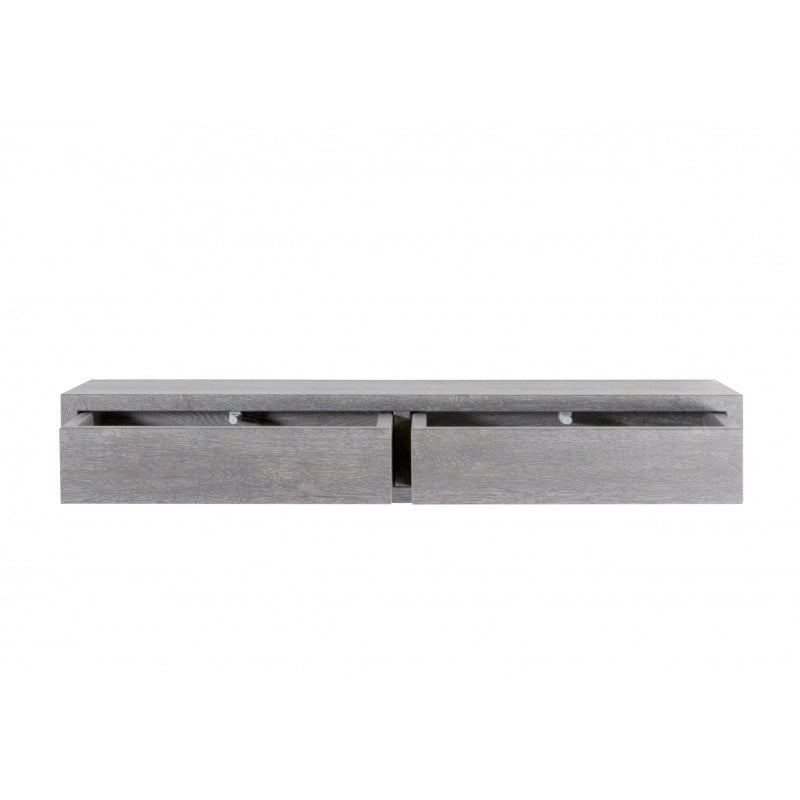 Mensola da Muro con Cassetto, Comodino Sospeso, Mensola da Parete, Rovere Grigio Nuovo, 88,2x13,4 p23,7 cm - Domino Maxi