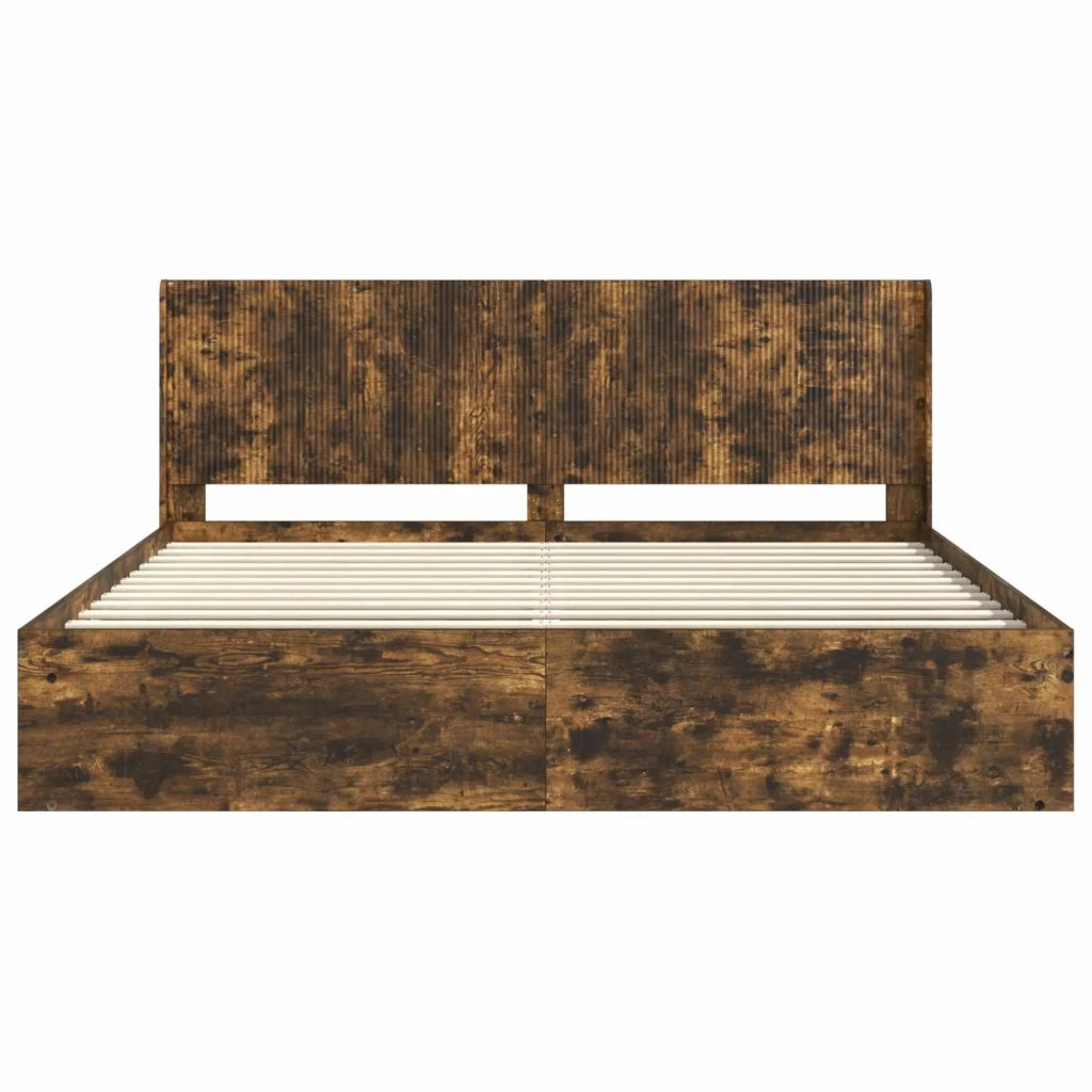Struttura del letto con stoccaggio e testata-Giroletto con contenitore Rovere Fumo 399241