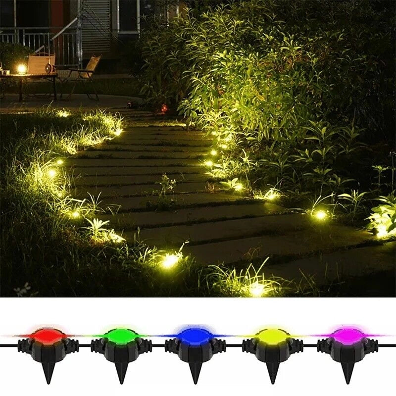 Catena di 16 Luci Led RGB Luce Bianca da 12.8 Mt Su picchetti da Giardino