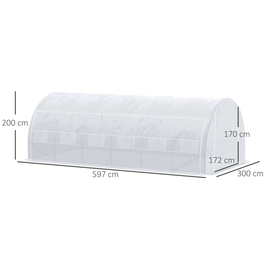 Serra da giardino 18 m2 ¨C zephmum ¨C 6x3x2 m, 12 finestre, acciaio PE, bianco