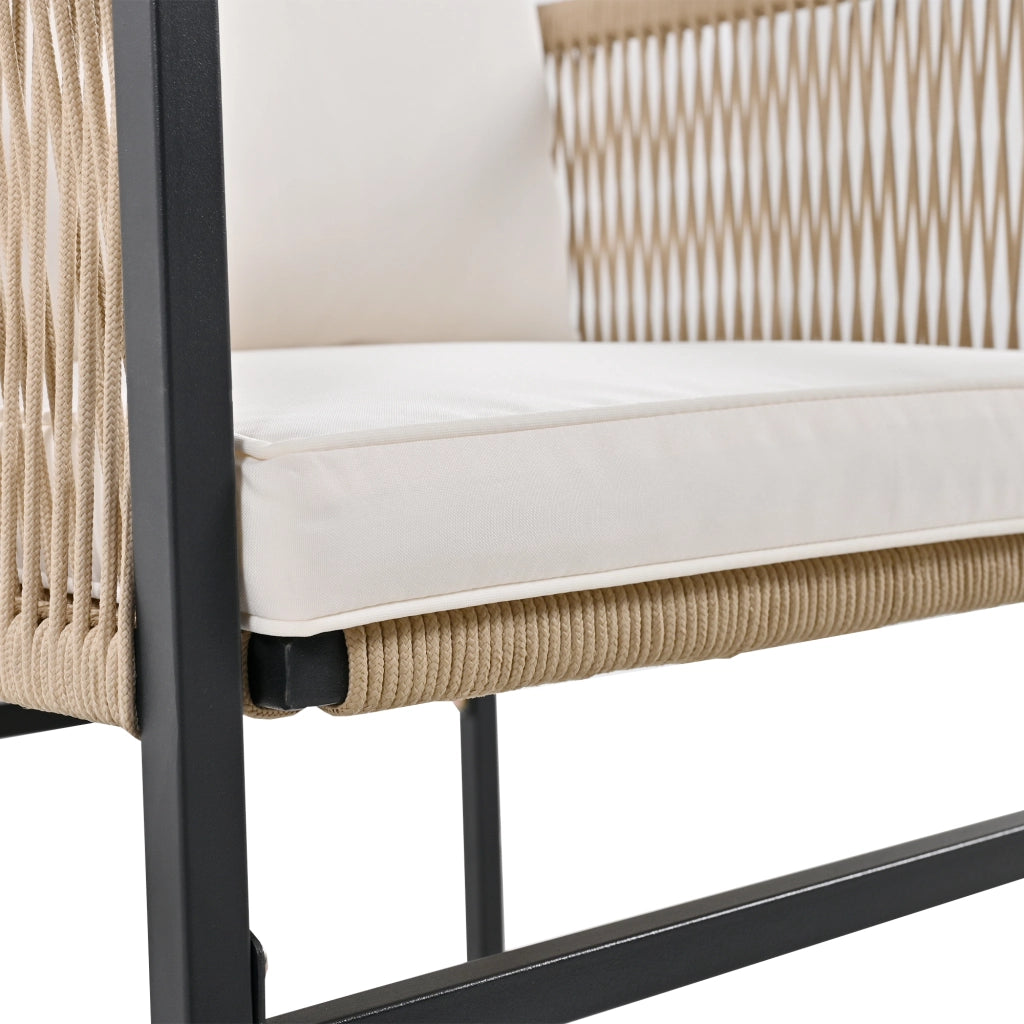 OKWISH Set Tavolo e Sedie da Giardino 5 Pezzi con 1 Tavolo e 4 Sedie Impilabili per 4 Persone, Ferro Beige
