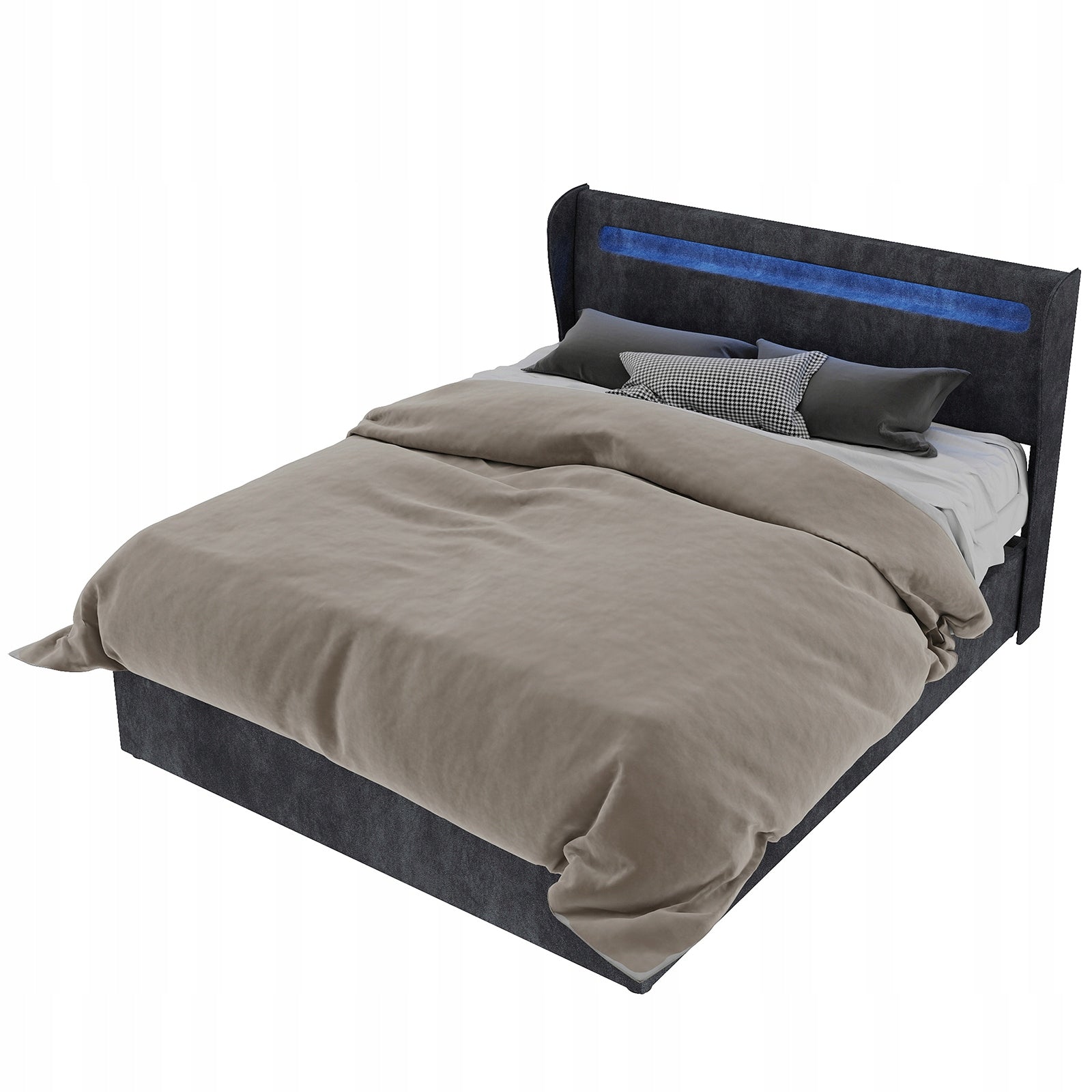 Letto imbottito 140x200 - Xylo - Grigio con LED e struttura sollevabile