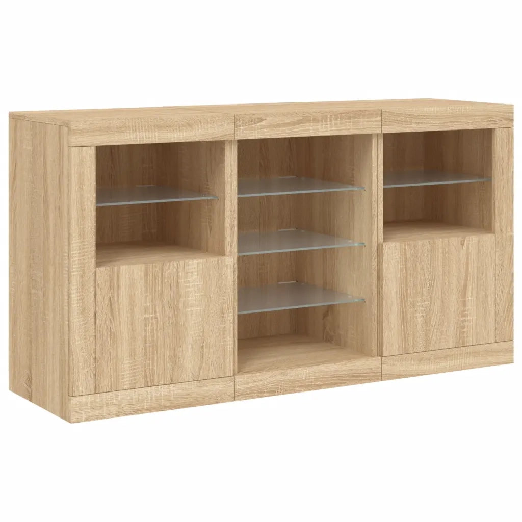Credenza | Madia | Buffet da pranzo | Armadio da pranzo con Luci LED Rovere Sonoma 123x37x67 cm