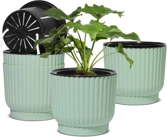 Pianta di plastica con sistema di irrigazione - Zona di autoirrigazione - Verde - Interno ed esterno - Vaso per orchidee - Vaso per erbe - Coltivazione idroponica - Set da 4