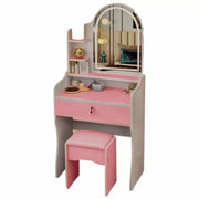 Trade Shop - Toilette Postazione Trucco Con Sgabello Moderno Specchio Con Luce Led Touch 2 Colori - Rosa