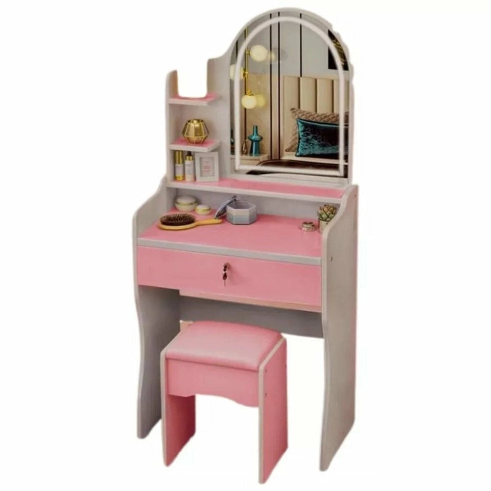 Trade Shop - Toilette Postazione Trucco Con Sgabello Moderno Specchio Con Luce Led Touch 2 Colori - Rosa