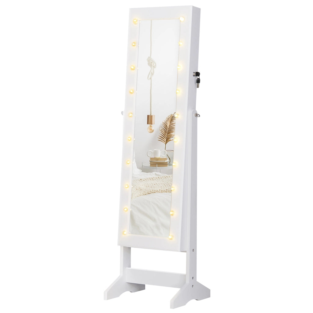 Armadio Portagioielli con Specchio e Luci LED ¨C Zephmum ¨C Legno Bianco 40x37x146 cm