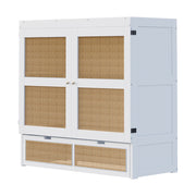 Letto pieghevole matrimoniale 140×200 cm con cassetti e design rattan; senza materasso; legno; bianco