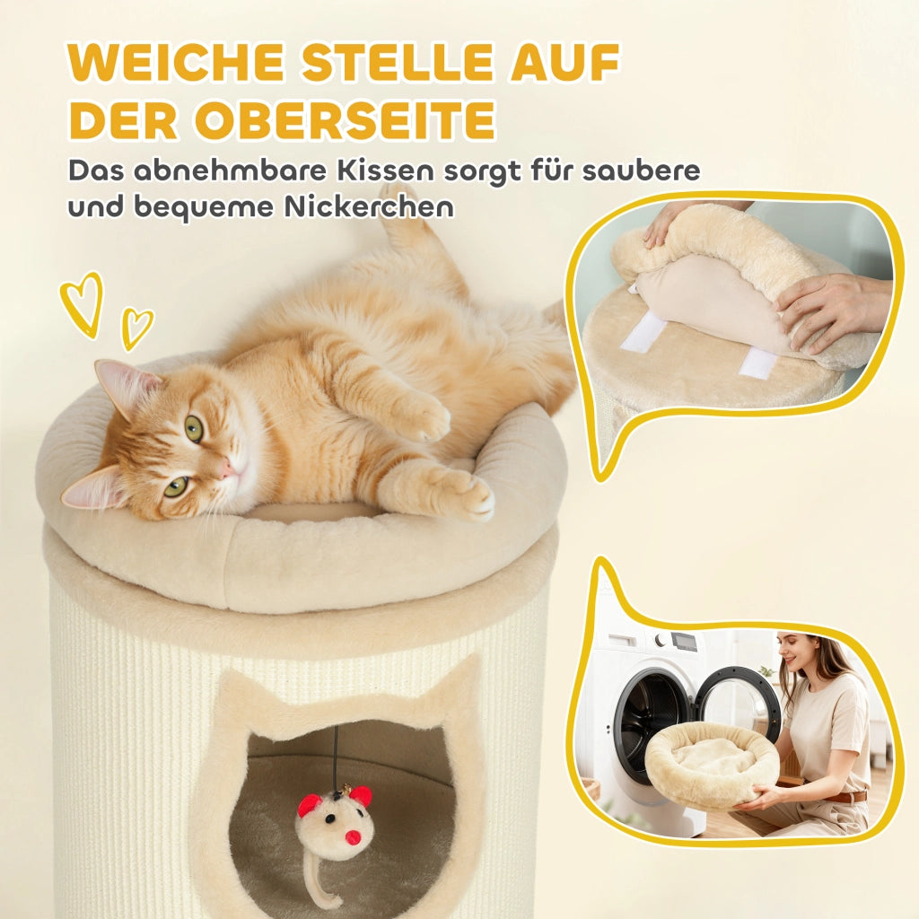 Torre per Gatti con 4 Livelli e Letto Lavabile ¨C Zephmum ¨C Grigio 96 cm