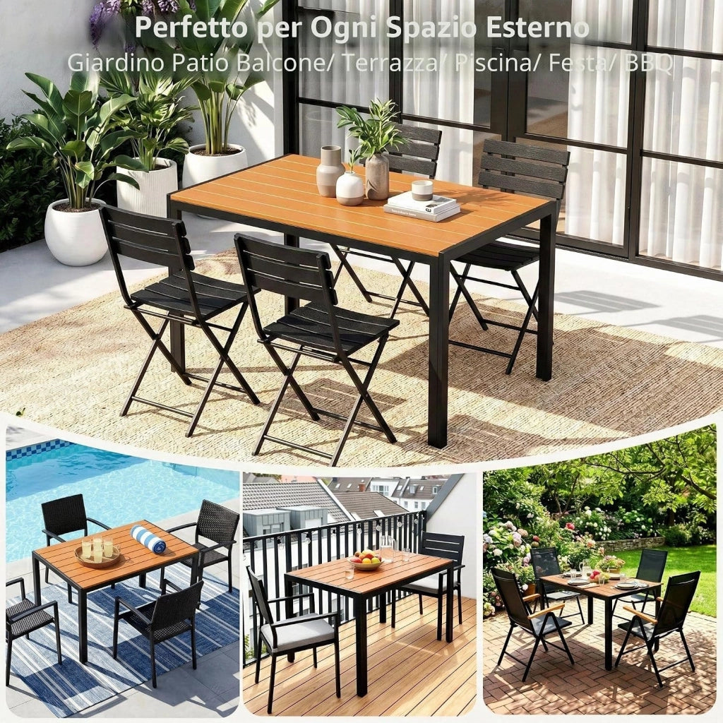 Tavolo da Giardino 110x70 cm, Tavolo da Terrazzo in WPC per 4-6 Persone, Tavolo da Balcone Resistente alle Intemperie con Telaio in Alluminio, Design Effetto Legno,Marrone Teak