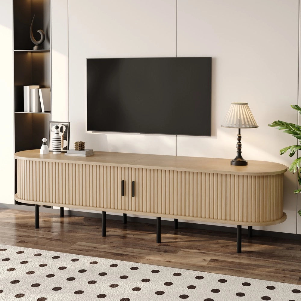 Mobile TV con Ante Scorrevoli e Ripiani ¨C Xylo ¨C MDF, Gambe in Metallo, Design Moderno