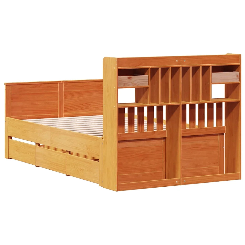 Letto Libreria senza Materasso Marrone Cera 135x190 cm in Pino 3308938