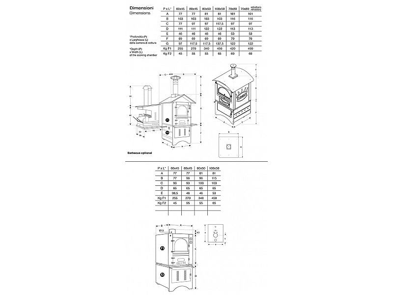 Forno a legna a fuoco indiretto Clementi Master tetto rosso - 45x80
