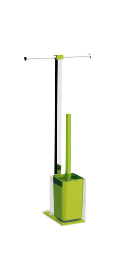 Colonnina portarotolo e scopino WC acciaio inox e resine termoplastiche serie Rainbow Gedy RA32 Verde Acido Trasparente
