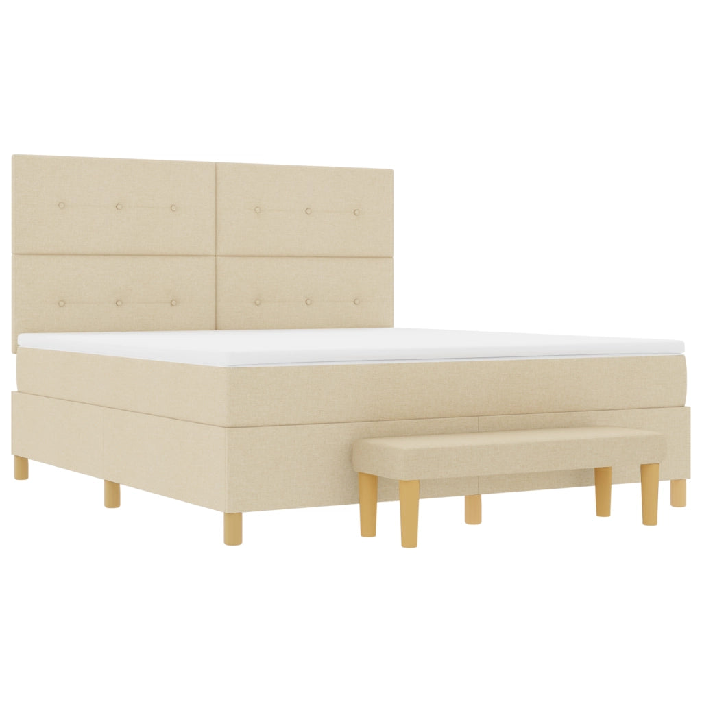 Letto a Molle con Materasso e Panchina Crema 180x200 cm Tessuto