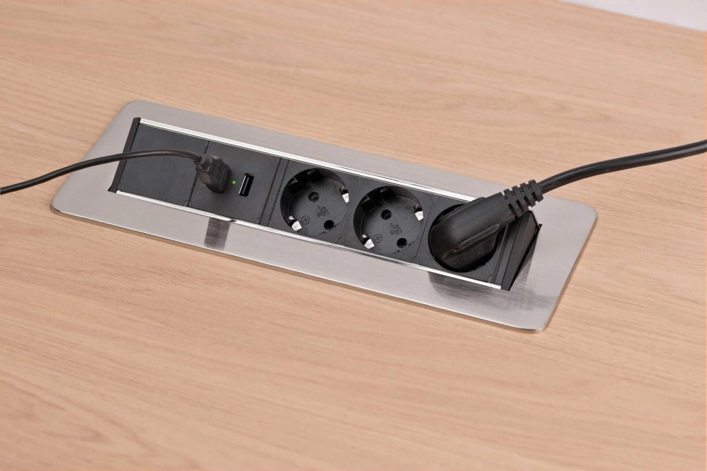 Brennenstuhl 1396200113 Indesk Power Presa Multipla da Tavolo 3 Prese Schuko 2 Porte USB 2,10 A Cavo 2 m colore Argento Nero