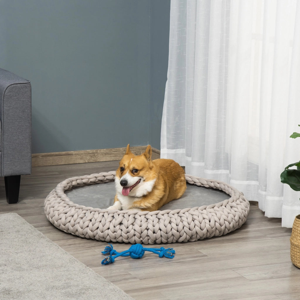 EasyComfort Cuccia per Cani e Gatti Rotonda, Rialzata e Lavabile in Cotone PP, Cuscino Imbottito, Φ93x15cm, Grigia