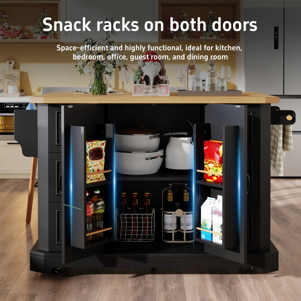 CARRELLO CUCINA con 2 ante e 6 cassetti 120x45x91 cm MDF Nero