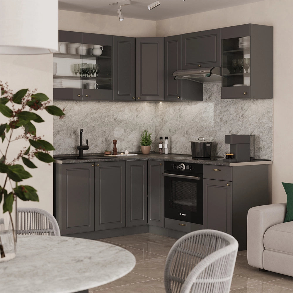 Cucina angolare completa Fame-Line Oro-antracite rustico/Antracite 190 x 60 cm, PL Rovere Vicco